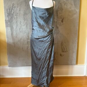 Molly Green Elegant Midi Formal Satin Dress Sz L Layered Look ScandiGirl Neutral